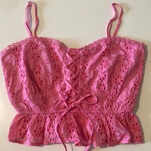 Altar'd State Pink Tie Front Peplum Camisole Small